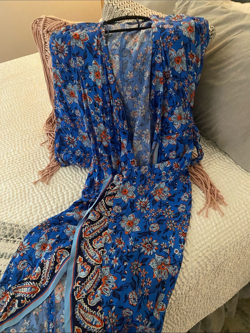 Zara Blue Floral Maxi Dress with Orange & White Accents